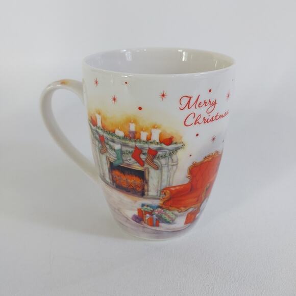 VTG All For You Holiday Coffee Cup Mug Fireplace Stockings USA - Picture 2 of 4